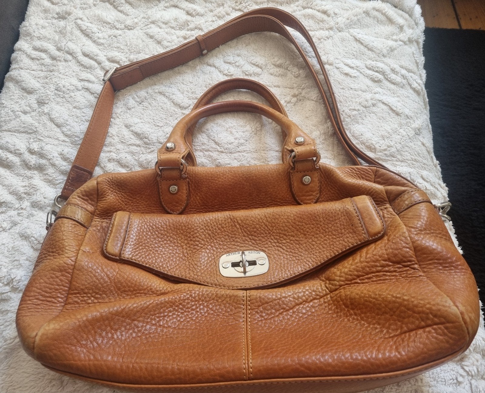 Vintage Arthur & Aston Schoudertas/Handtas - Cognac Leer, Ophalen of Verzenden, Gebruikt, Bruin, Handtas