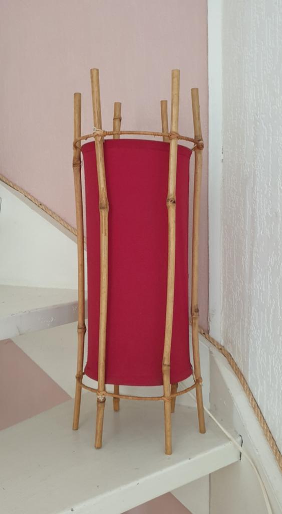 Vintage design Louis Sognot jaren 60 bamboe tafellamp, Huis en Inrichting, Ophalen, Gebruikt, Overige materialen