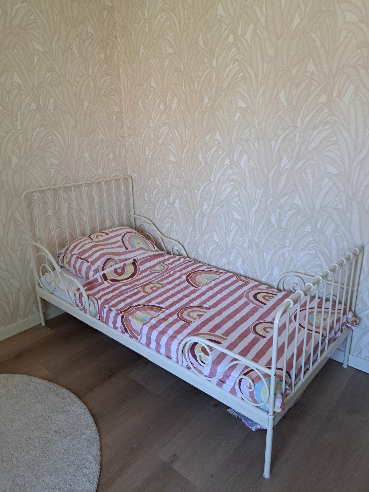 Kinder meegroeibedje wit/crème uitschuifbaar + matras, Gebruikt, 70 tot 85 cm, Ophalen of Verzenden, Matras