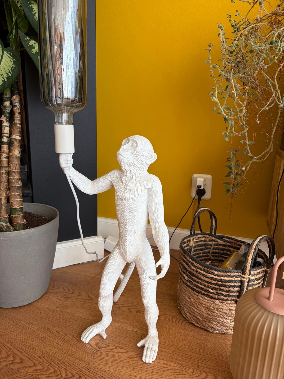 Witte Apenlamp - Unieke Tafellamp/Vloerlamp, Wit, Overige merken, Kunststof, Zo goed als nieuw