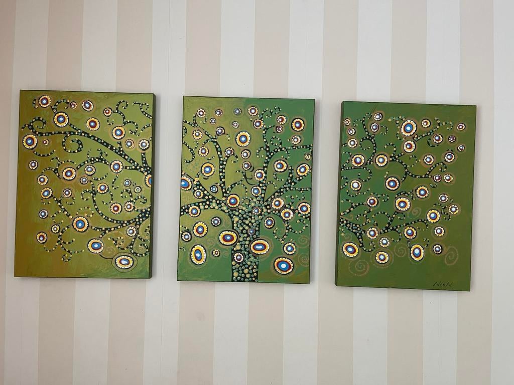 Drieluik Schilderij Boom des Levens, Antiek en Kunst, Kunst | Schilderijen | Abstract, Ophalen
