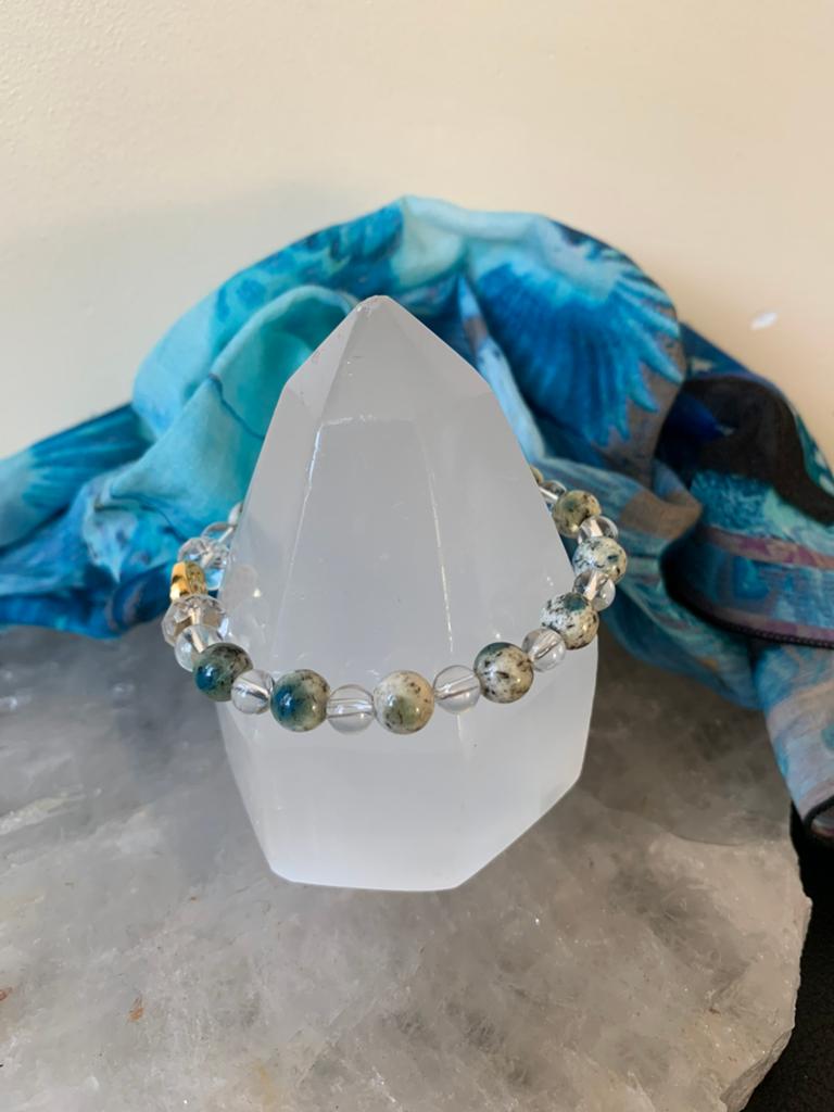 K2 jaspis bergkristal beschermt sjamaan inzicht uniek, Overige materialen, Met bedels of kralen, Blauw, Nieuw