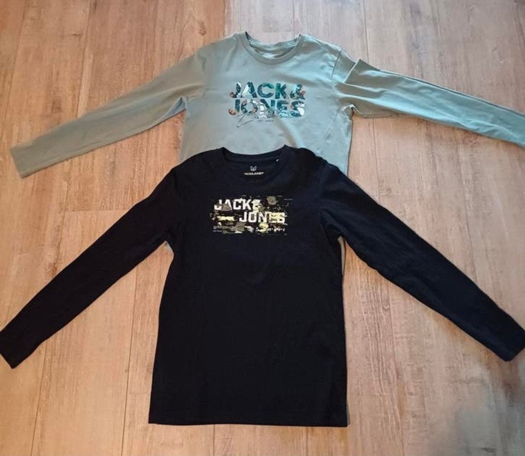 2 Jack & Jones longsleeves  lichtgroen & zwart - maat 164, Kinderen en Baby's, Ophalen of Verzenden, Zo goed als nieuw, Shirt of Longsleeve