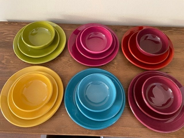 Zespersoons servies van porselein in 6 kleuren, Ophalen, Gebruikt, Overige merken, Modern
