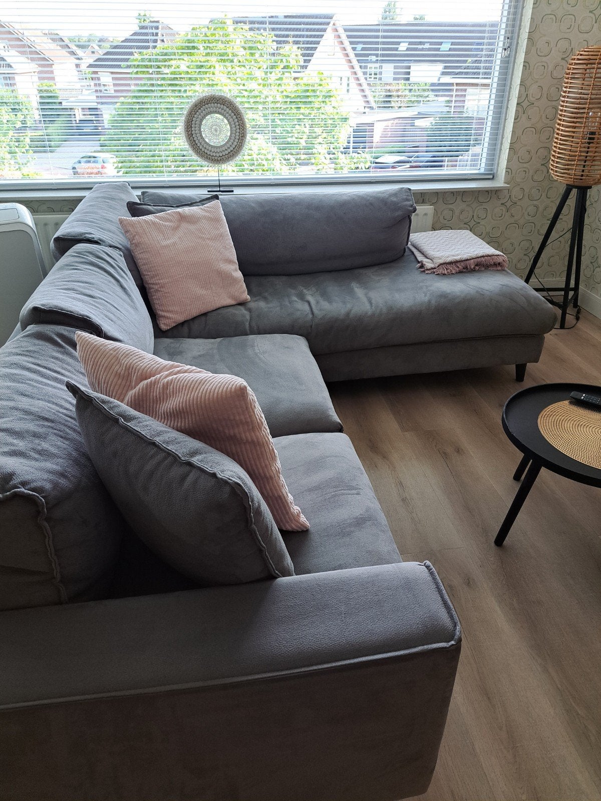 Groengrijze hoekbank met loungegedeelte - 260x92cm, Huis en Inrichting, Ophalen, 250 tot 300 cm, Gebruikt, Hoekbank