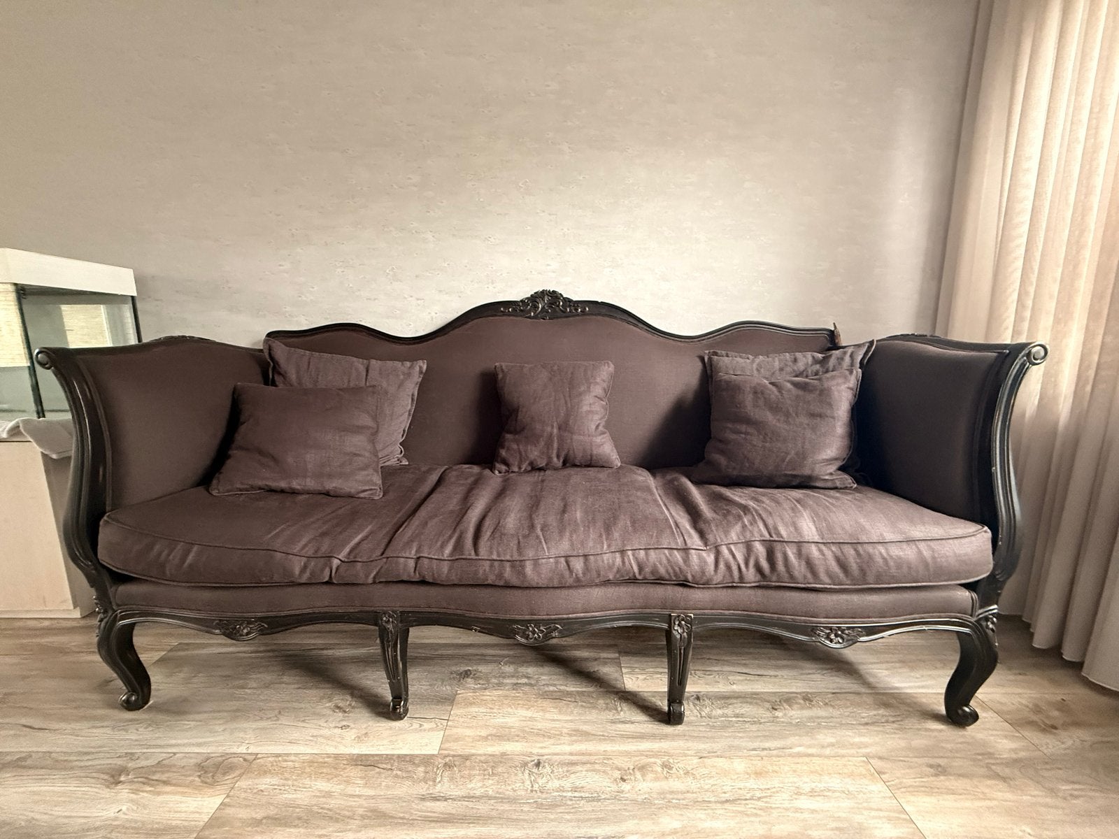 Barok Stijl Bankstel met Houten Frame en Stoffen Bekleding, Ophalen, Gebruikt, Driepersoons, 75 tot 100 cm