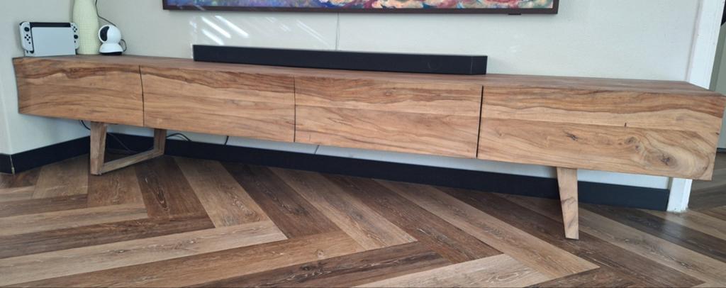 TV-meubel acaciahout 220x41x40 cm, Huis en Inrichting, Kasten | Televisiemeubels, Ophalen, Gebruikt, 200 cm of meer, Minder dan 100 cm