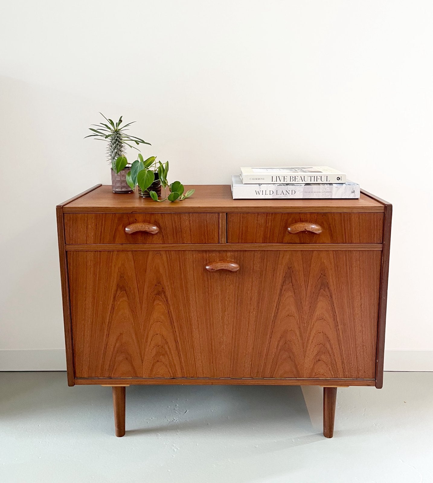 Vintage teakhouten ladekastje, jaren 60/retro, Ophalen, Gebruikt, 50 tot 100 cm, Onbekend