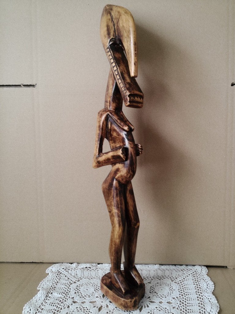 Afrikaans beeld vruchtbaarheidsbeeld 56cm Senufo Ivoorkust?, Antiek en Kunst, Hout, 56 cm, Bruin, Afrika