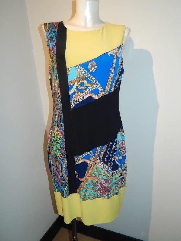 Joseph Ribkoff stretch jurk deels barok paisley nopjes D42, Kleding | Dames, Overige kleuren, Verzenden, Maat 42/44 (L), Joseph Ribkoff