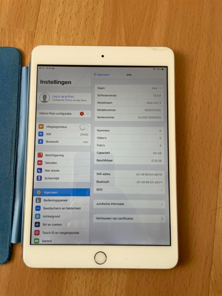 iPad mini 3 64GB met cover, Computers en Software, Apple iPads, Gebruikt, Apple iPad Mini, Wi-Fi, 8 inch, 64 GB, Wit, Ophalen