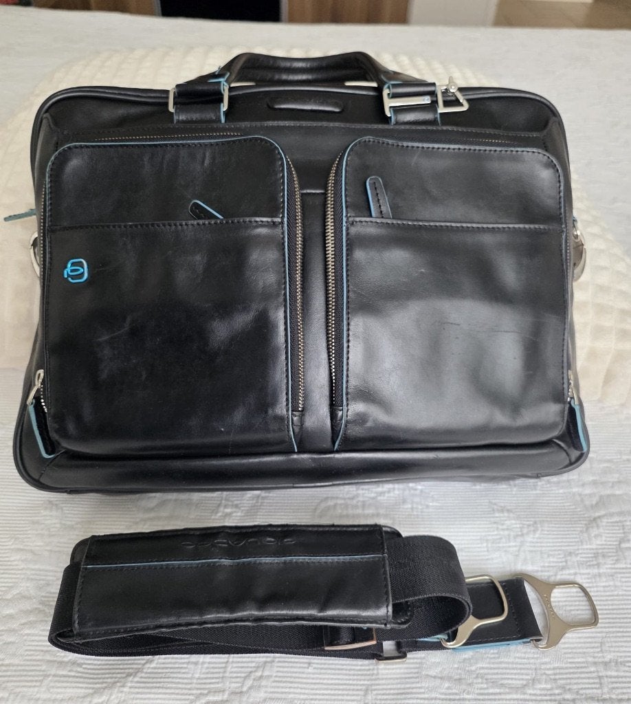 Piquadro laptop bag / tas 15” Blue square - Black (11), Gebruikt, 15 inch, Verzenden, Aktetas