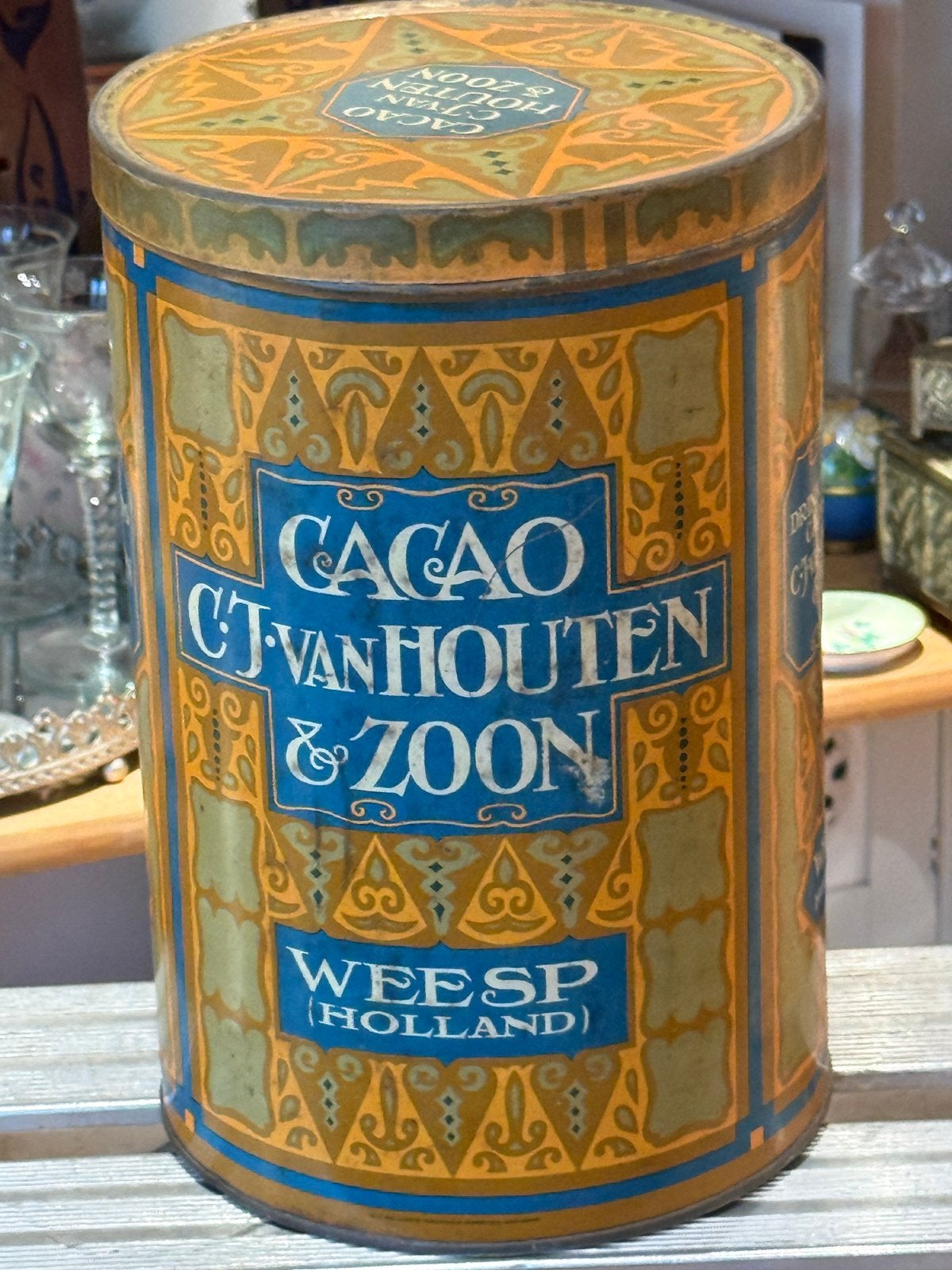 Oud Van Houten & Zoon Cacao Blik - Weesp, Verzamelen, Blikken, Ophalen of Verzenden, Gebruikt, Overige, Overige merken