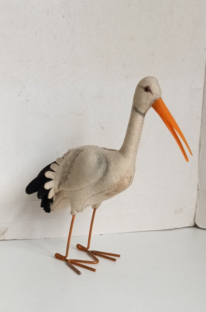 Zeldzame Steiff wit vilt Ooievaar vogel draadmetaal poten, Ophalen of Verzenden