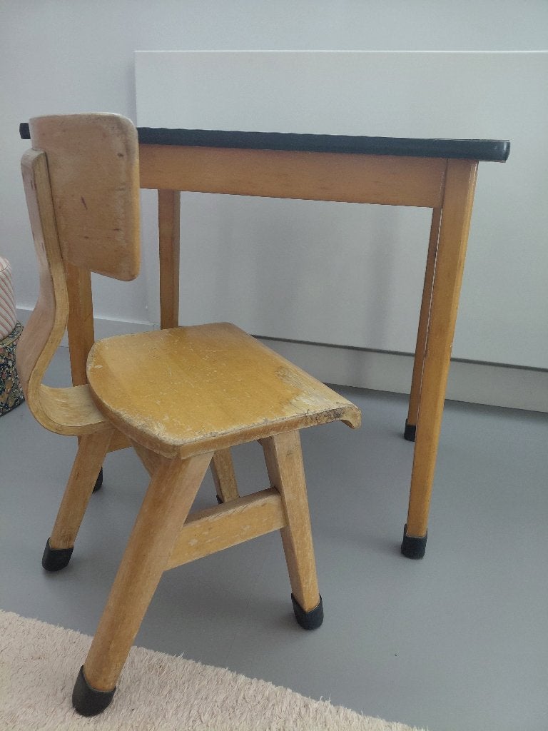Vintage brocante school tafel en stoel, Ophalen, Gebruikt, Tafel(s) en Stoel(en)