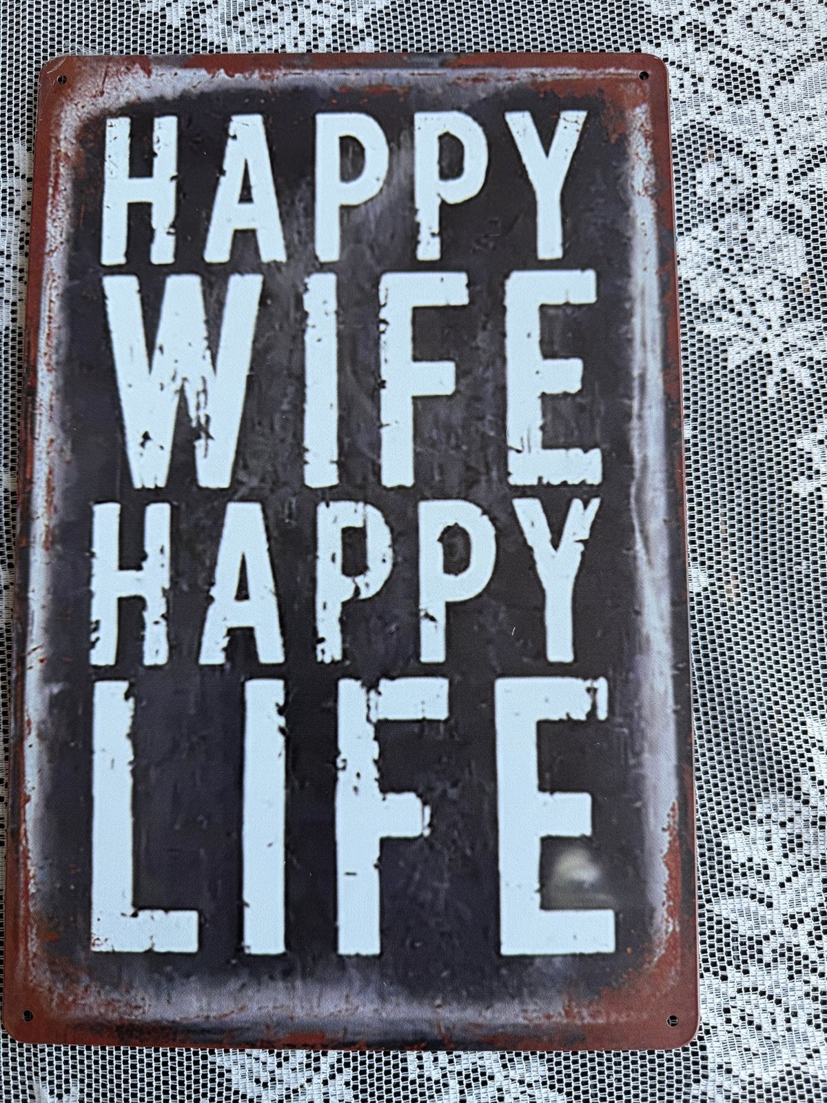 Metalen bordje happy wife happy life, Ophalen, Zo goed als nieuw