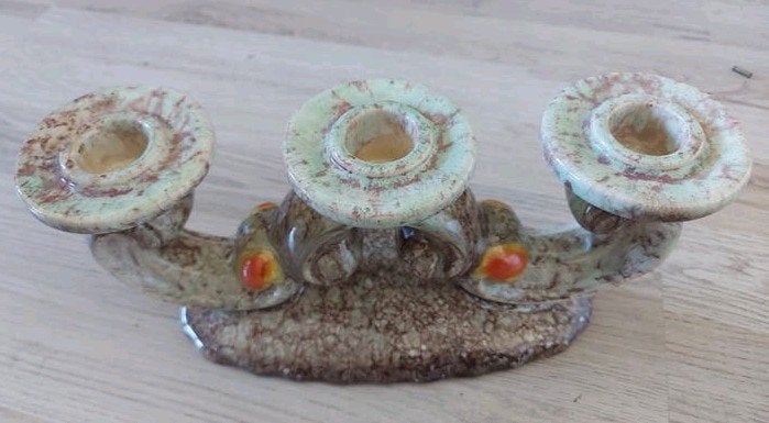 Vintage West-Duitse driearmige keramische kandelaar, Antiek en Kunst, Ophalen of Verzenden, Keramiek of Aardewerk
