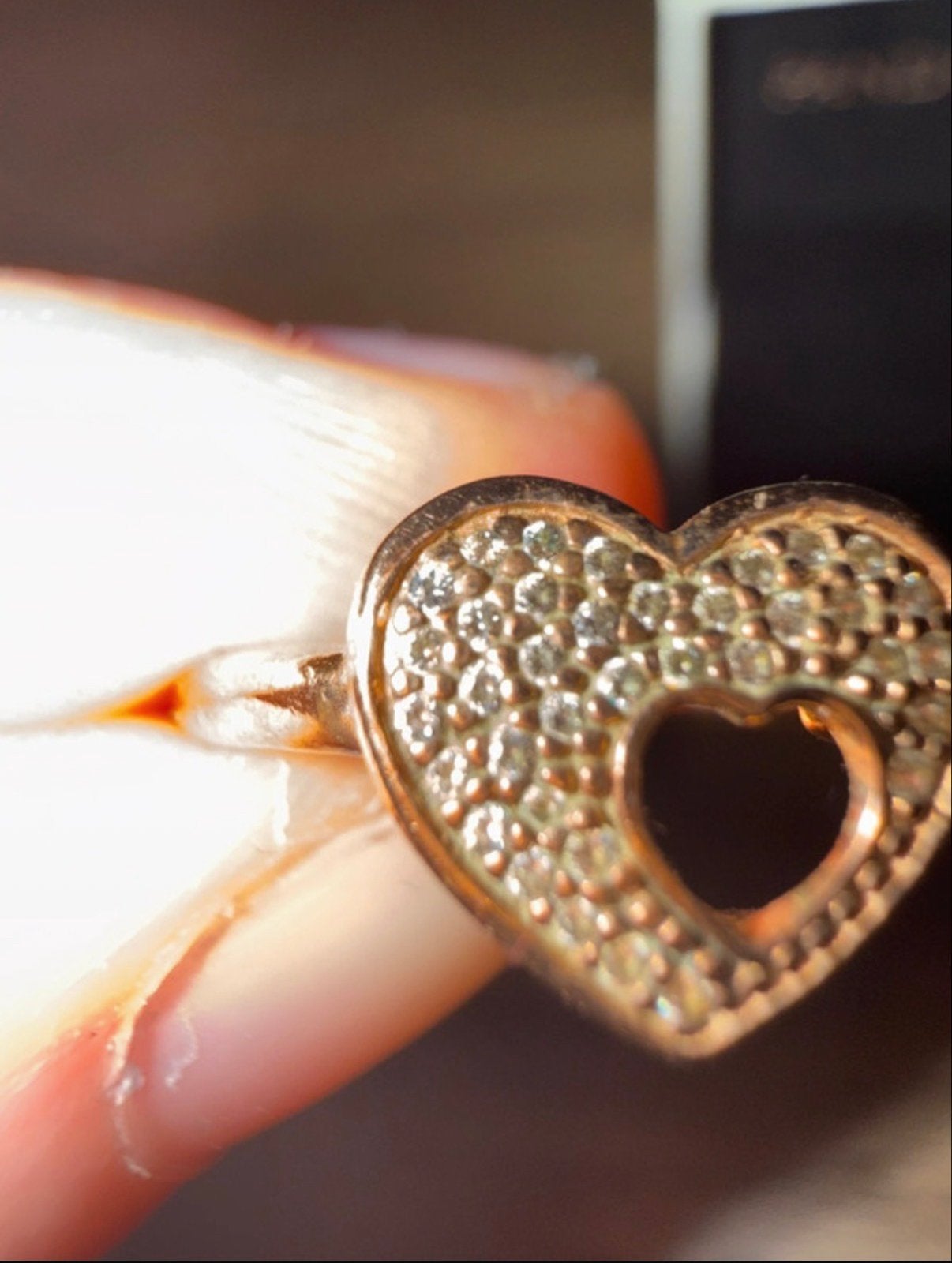 Pandora Roségouden Hartjesring met Zirkonia, Met kristal, Overige materialen, Gebruikt, 19 tot 20