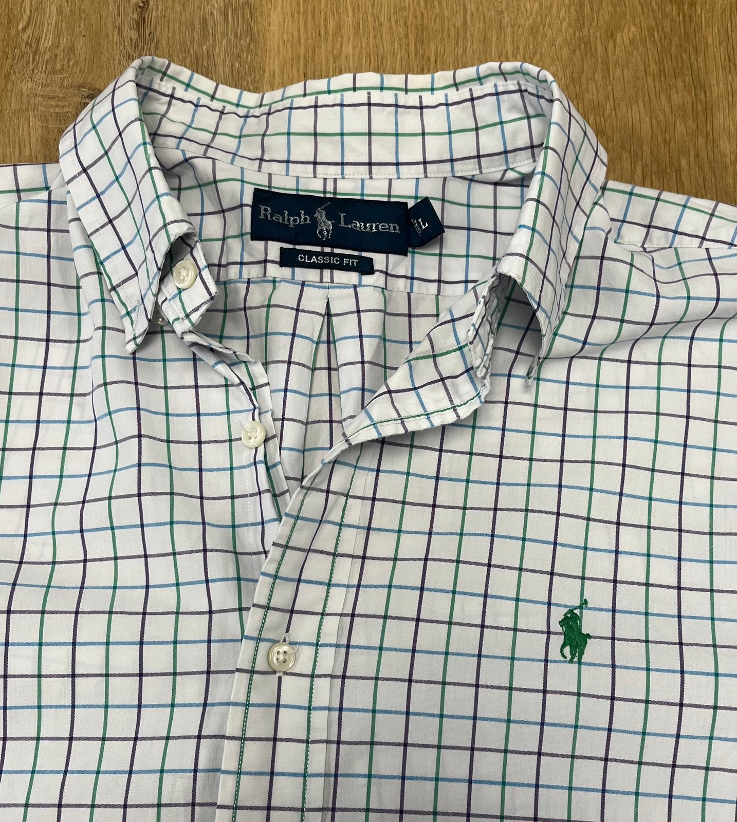 Ralph Lauren classic fit geruit overhemd - Maat L, Ophalen of Verzenden, Zo goed als nieuw, Wit, Halswijdte 41/42 (L)