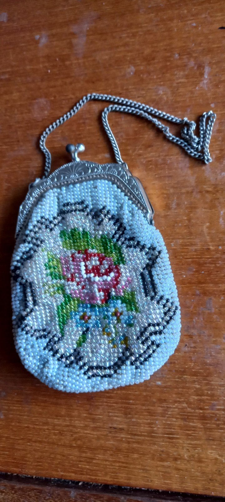 Antieke kralen handtas met bloemenpatroon, Ophalen of Verzenden, Handtas
