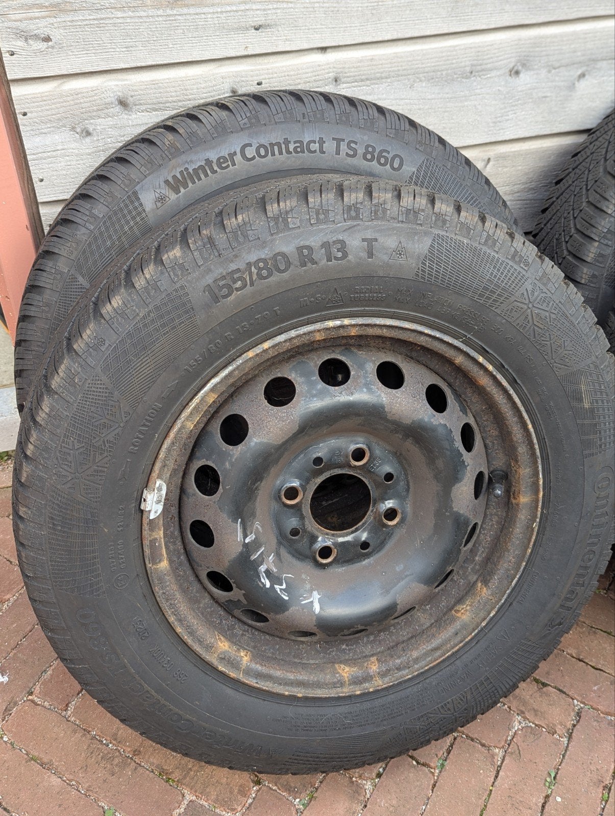 Continental Winter Contact TS860 op velg 4x98 Fiat, Ophalen, Gebruikt, 155 mm, 13 inch