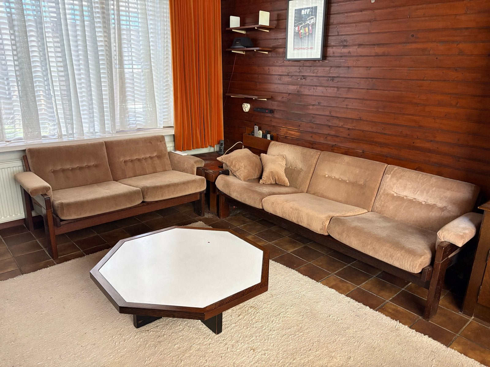 Vintage bankstel: 3-zits, 2-zits en fauteuil, Ophalen, Gebruikt, 300 cm of meer, 75 tot 100 cm