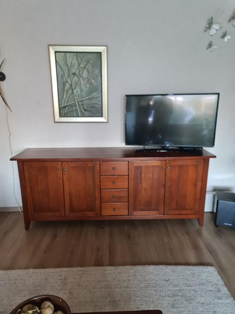 Massief eiken dressoir, br. 215 cm, hg 85 cm en 50 cm diep, Ophalen, Gebruikt, 50 tot 75 cm, 200 cm of meer