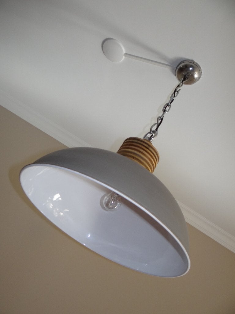 Hanglamp Avenza taupe met houten kop, Ophalen, Nieuw, Hout