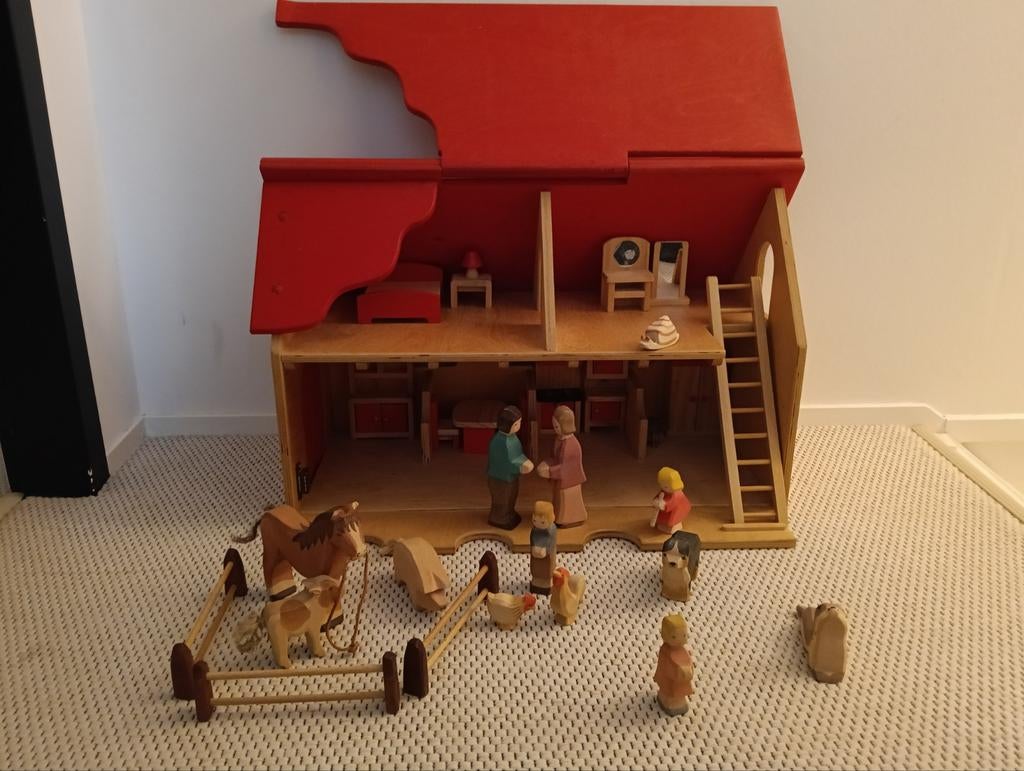 Ostheimer boerderij met dieren en poppen, Ophalen of Verzenden, Zo goed als nieuw, Poppenhuis
