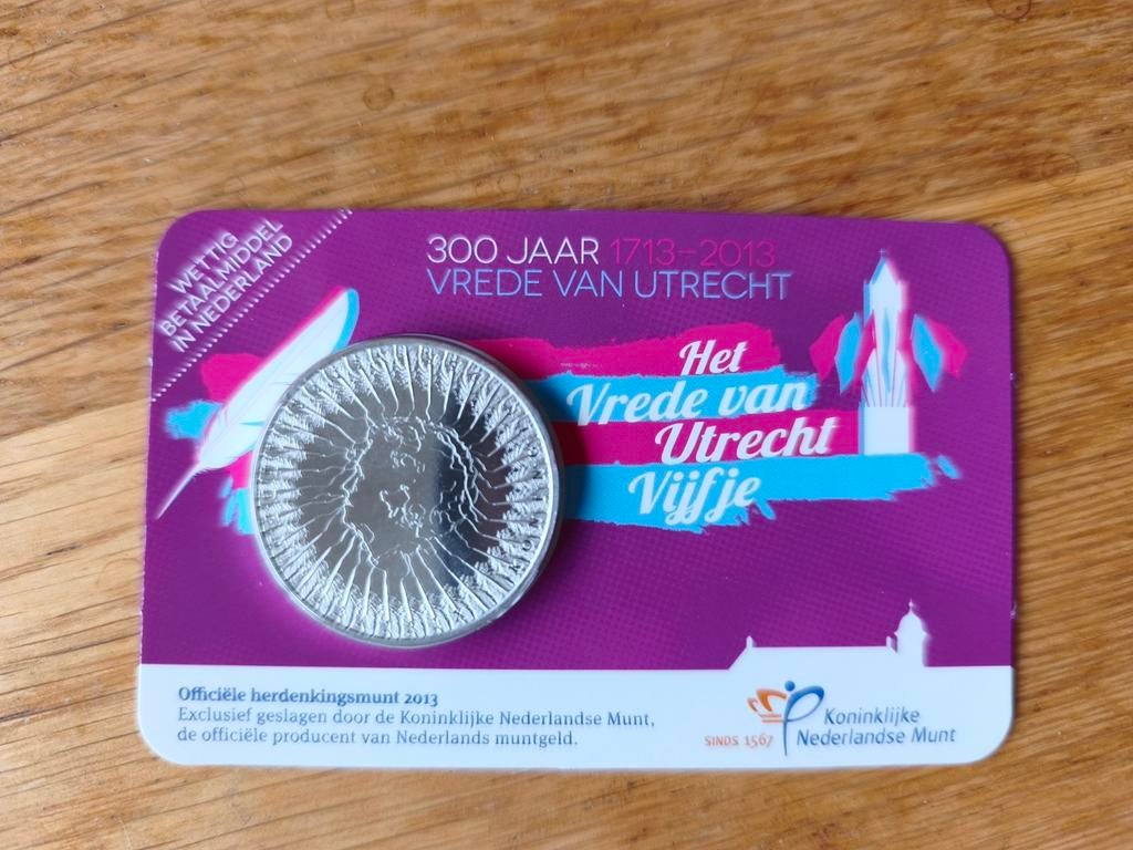 Het Vrede van Utrecht Vijfje Herdenkingsmunt, Postzegels en Munten, Munten | Nederland, Ophalen of Verzenden, Euro's