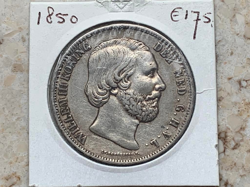 Zilveren mooie rijksdaalder 1850 willem 3, Postzegels en Munten, Munten | Nederland, Ophalen of Verzenden, Koning Willem III, 2½ gulden