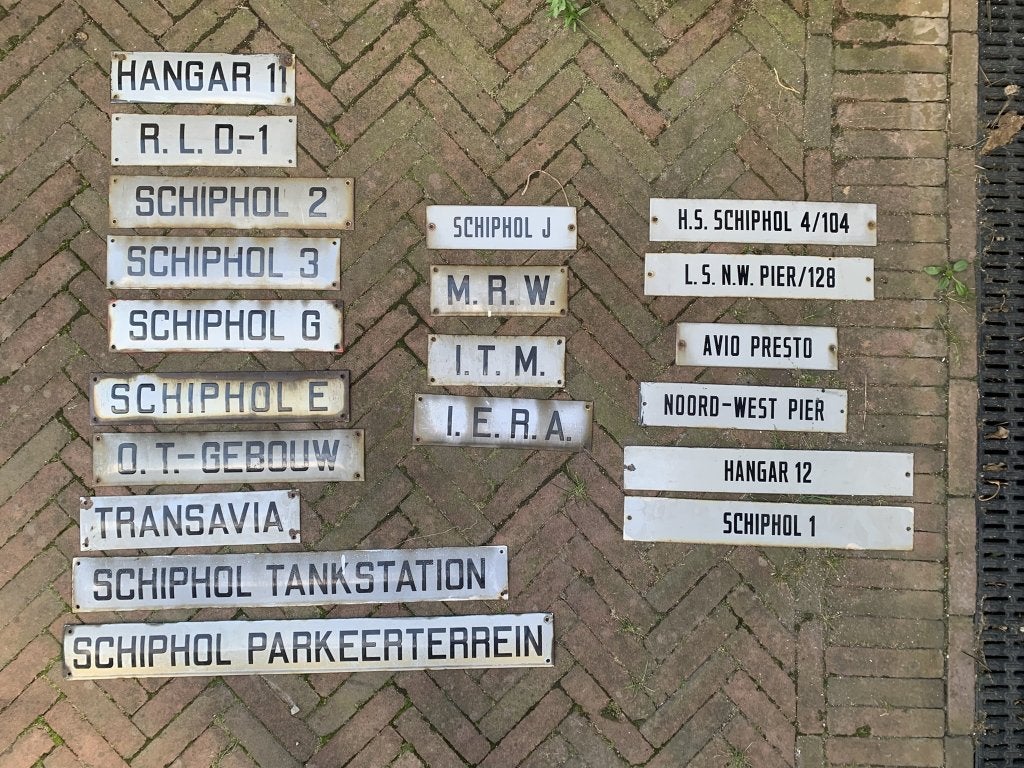 Vintage emaille borden Schiphol, Ophalen of Verzenden, Gebruikt, Overige typen