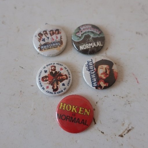 Normaal button vintage retro 5 stuks Hoken Deurdonderen, Ophalen of Verzenden, Gebruikt, Overige onderwerpen, Button