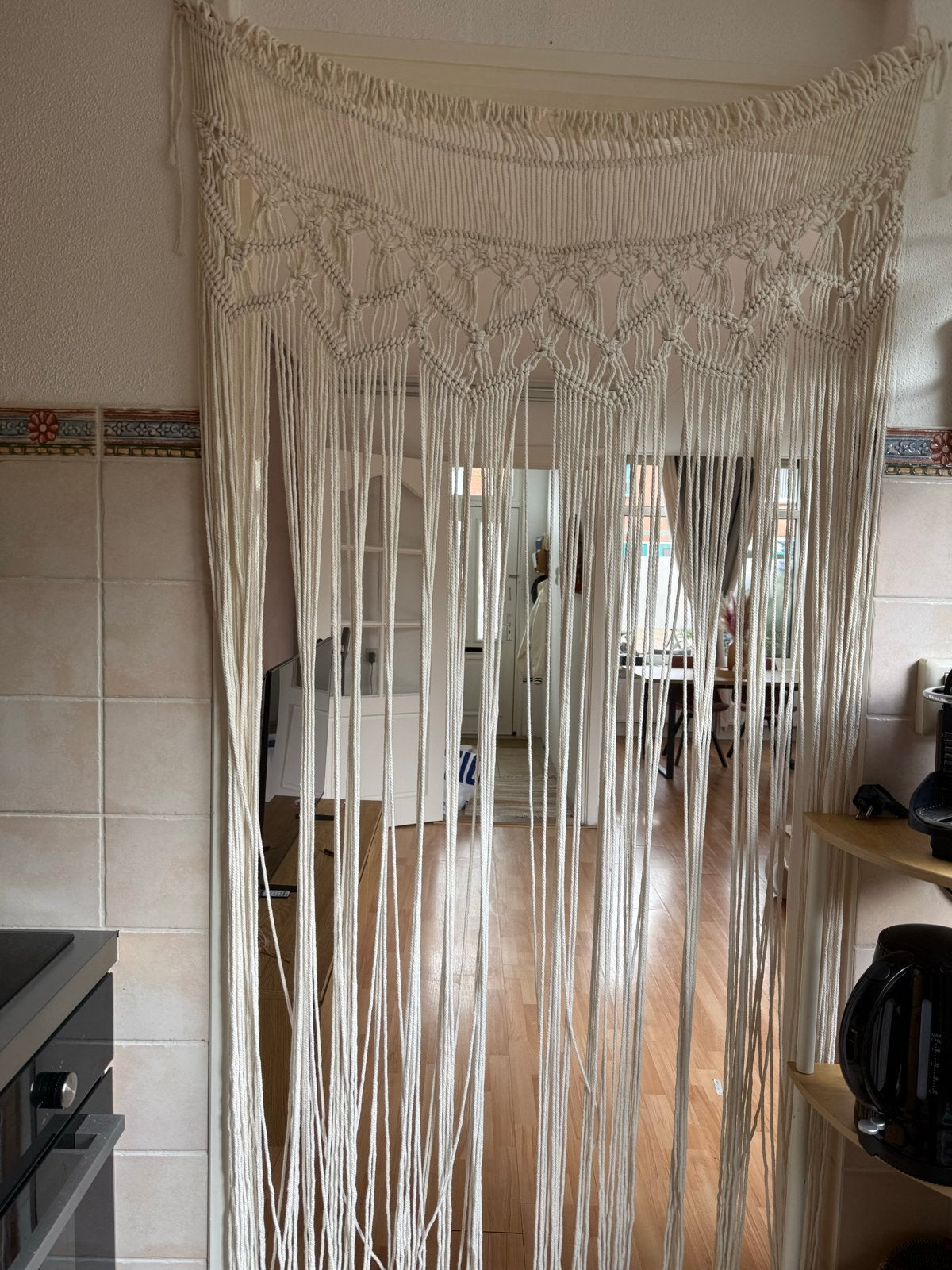 Macramé wandkleed/deurhanger, Beige, Boho, Ophalen of Verzenden, Zo goed als nieuw