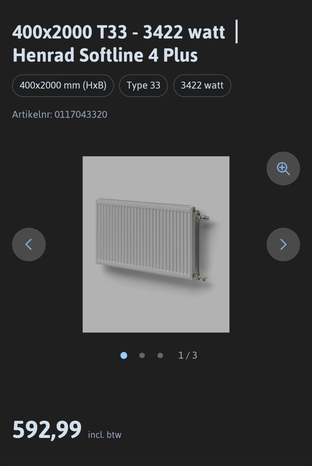 Nieuwe Henrad Softline 4 Plus Radiator 33x400x2000, Ophalen, 30 tot 80 cm, Radiator, Nieuw