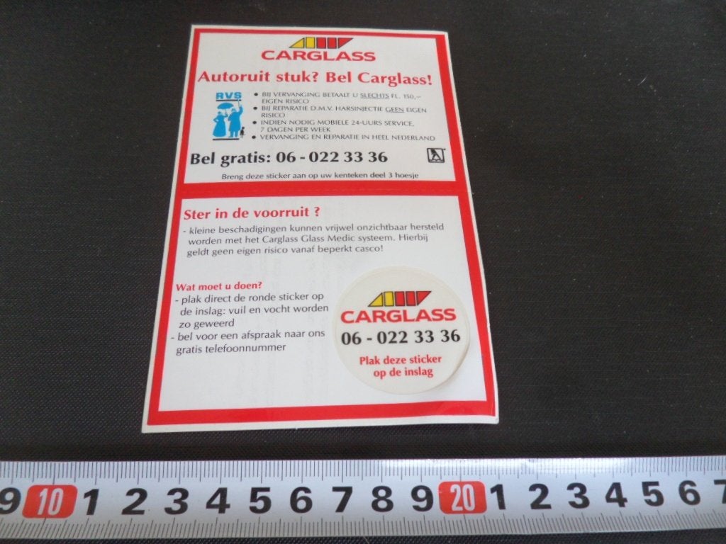 sticker CARGLASS autoruit stuk  RVS Verzekeringen, Verzamelen, Stickers, Ophalen, Zo goed als nieuw