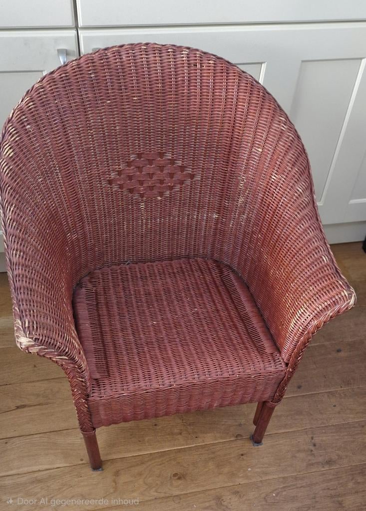 Rotan kuipstoel / rieten stoel – serre of tuin, Gebruikt, Bruin, Riet of Rotan, Eén