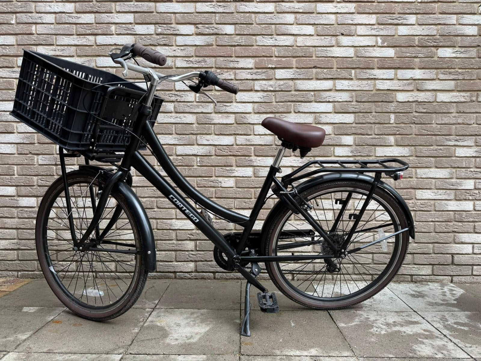 Cortego Kinderfiets Zwart met 7 Versnellingen en Krat, Ophalen of Verzenden, Zo goed als nieuw, Velgrem, 20 inch of meer