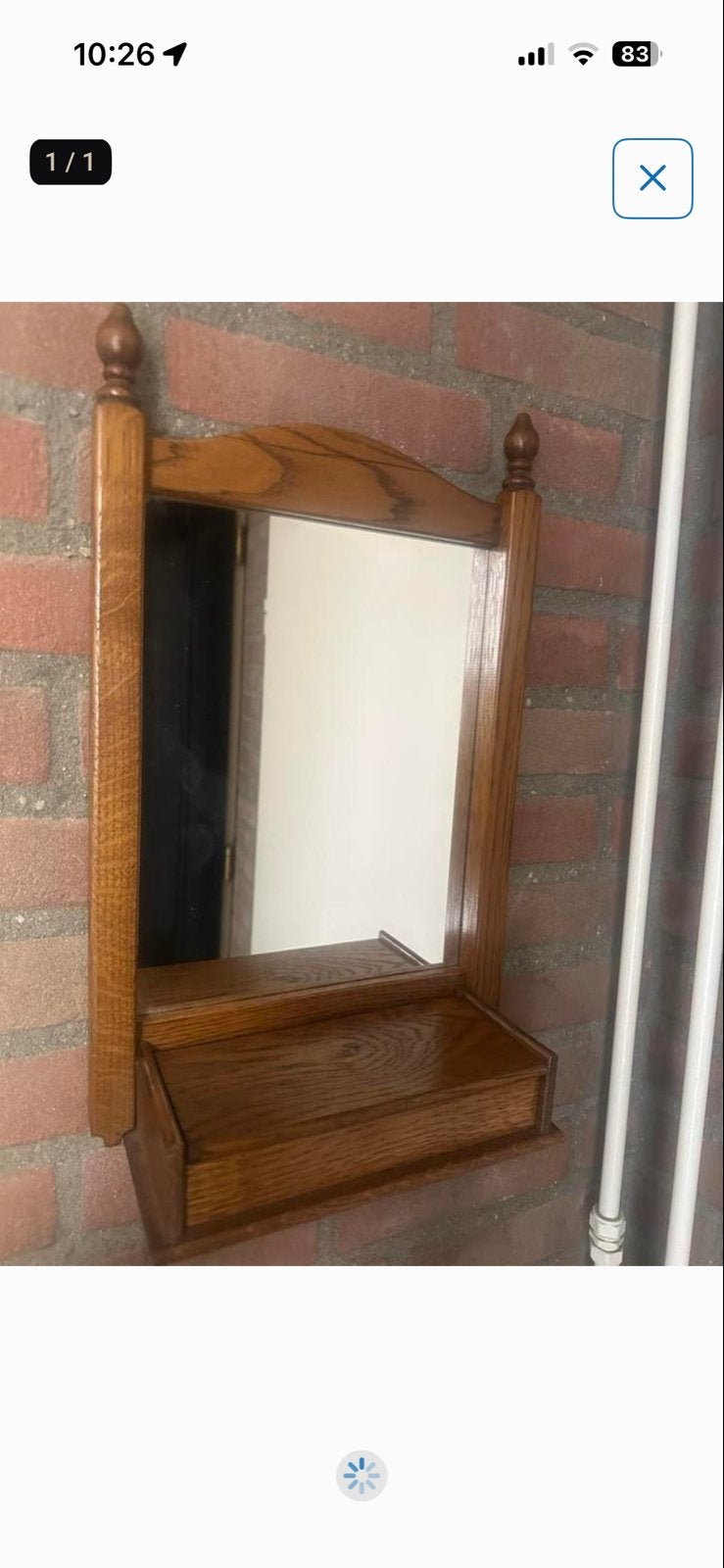 Vintage houten spiegel met plankje, Huis en Inrichting, Minder dan 50 cm, Gebruikt, 100 tot 150 cm, Ophalen of Verzenden