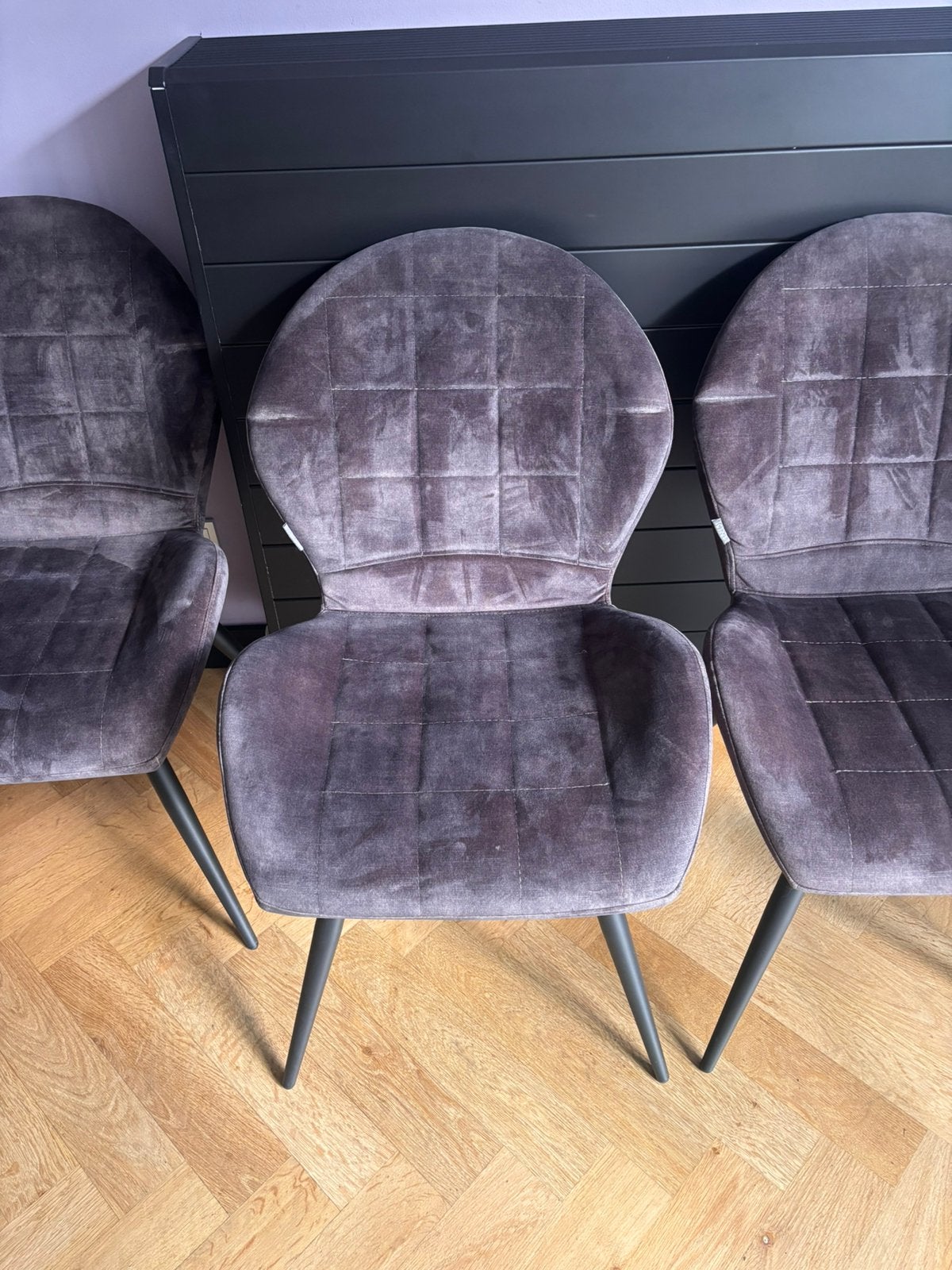 Eetkamerstoelen grijs fluweel van label51, Ophalen, Zo goed als nieuw, Grijs