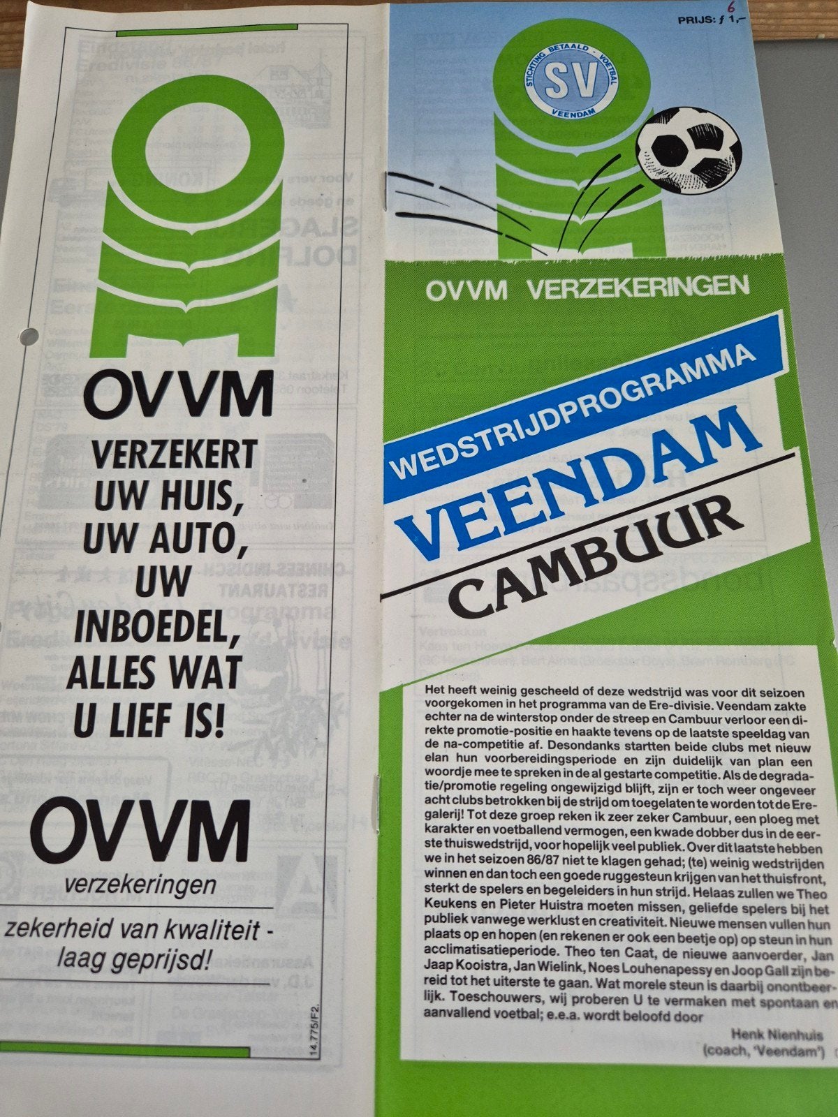 PROGRAMMABOEKJES VEENDAM, Ophalen of Verzenden, Overige binnenlandse clubs