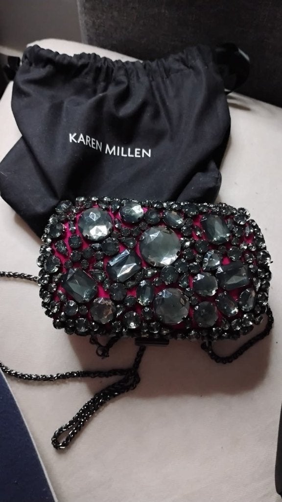 Karen Millen clutch met strass en ketting + stoffen tas, Ophalen of Verzenden, Nieuw, Avondtasje