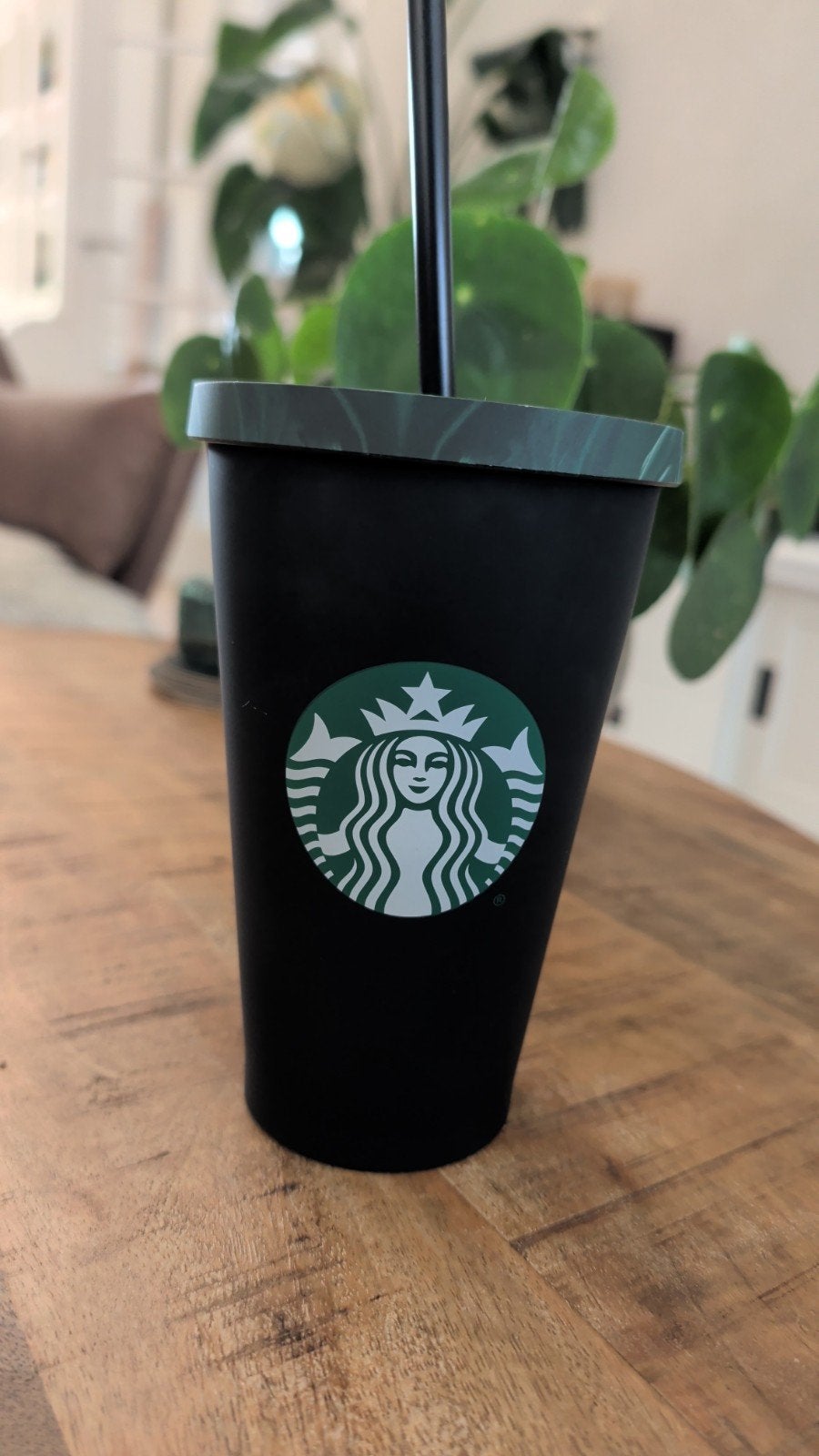Starbucks Cold Cup met rietje - Zwart/Groen, Kunststof, Ophalen of Verzenden, Zwart, Overige merken