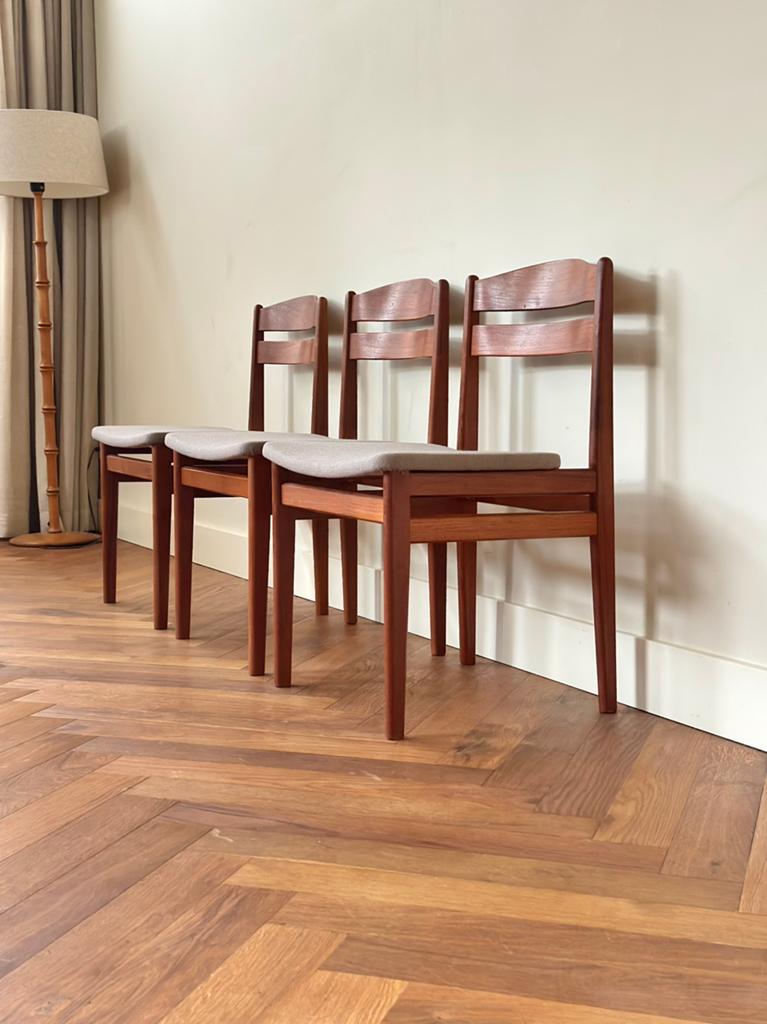 Set 3 vintage Deense design stoelen teak hout jaren 50/60/70, Ophalen, Gebruikt, Vintage, Stof