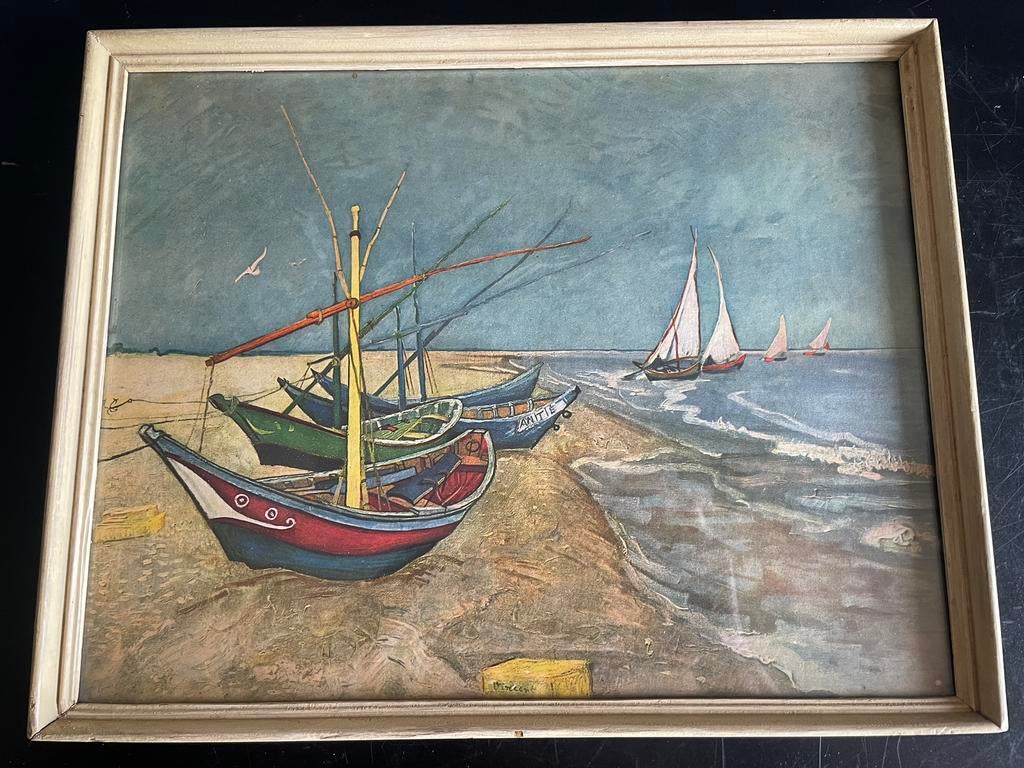 Vissersboten op het strand van les saintes de la mer, Antiek en Kunst, Ophalen of Verzenden