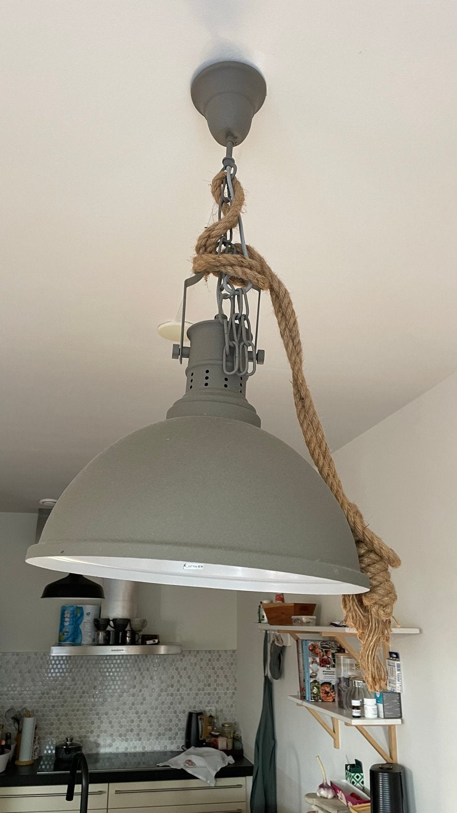 Industriële hanglamp met touw - Grijs, Ophalen, Gebruikt, Metaal, E27 (groot)
