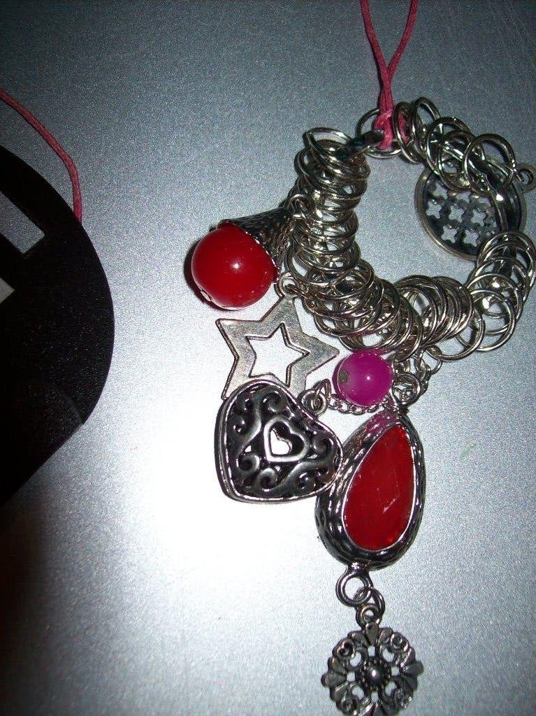 Ketting Roze Koord Mooie Zilvertint Fraaie Steen Bedels, Sieraden, Tassen en Uiterlijk, Kettingen, Overige kleuren, Verzenden