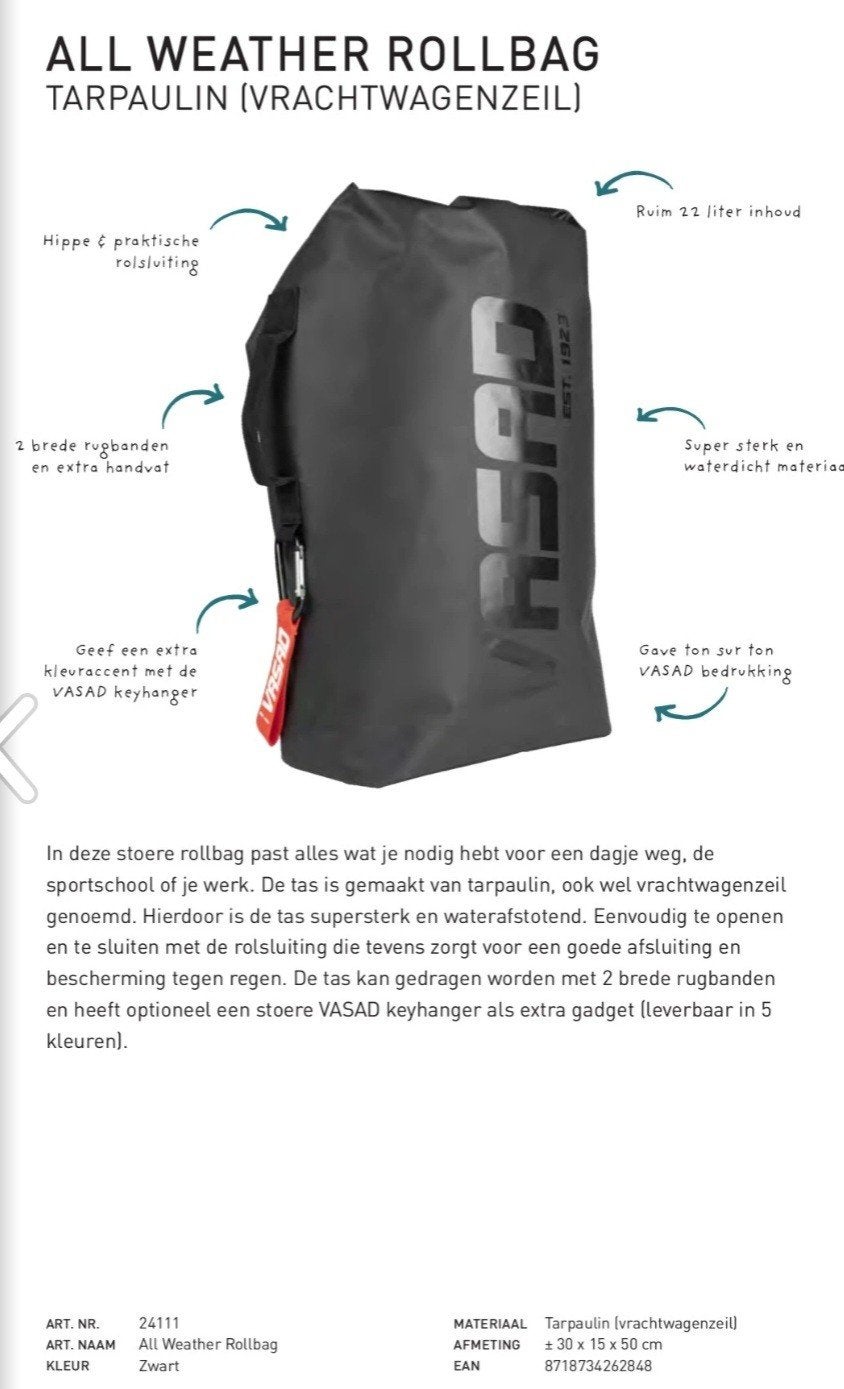 VASAD All Weather Rollbag - Waterdichte Rugzak Nieuw, Ophalen of Verzenden, Nieuw, Overige merken
