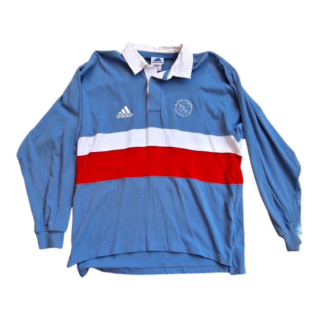 Ajax Adidas rugbyshirt grijsblauw wit rood M 2000-2001, Gebruikt, Shirt, Xx, X
