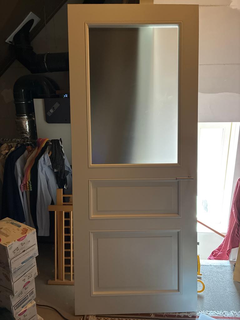 Binnendeur met glas en panelen, inclusief beslag, Ophalen, Gebruikt, 80 tot 100 cm, 215 cm of meer